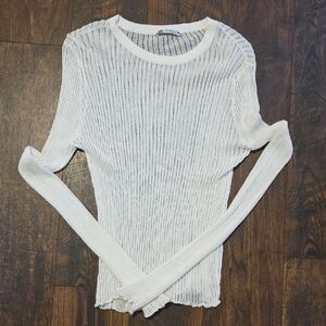Zara Sheer Ribbed Long Sleeve Top - White